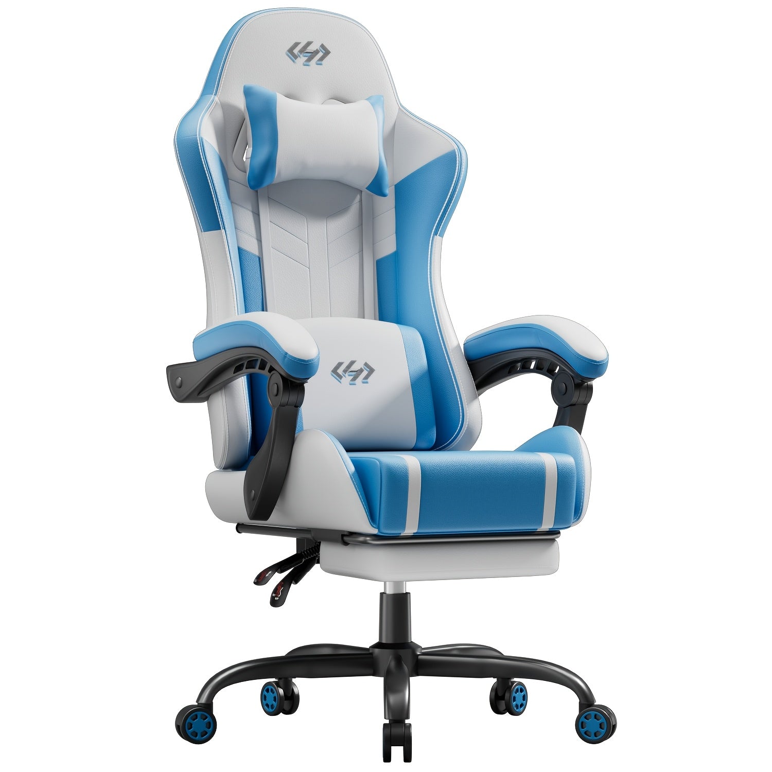 Ergonomic Gaming Chair with Spring Cushion, Headrest & Lumbar Support, PU Leather Swivel Computer Desk Chair for Office & Gaming