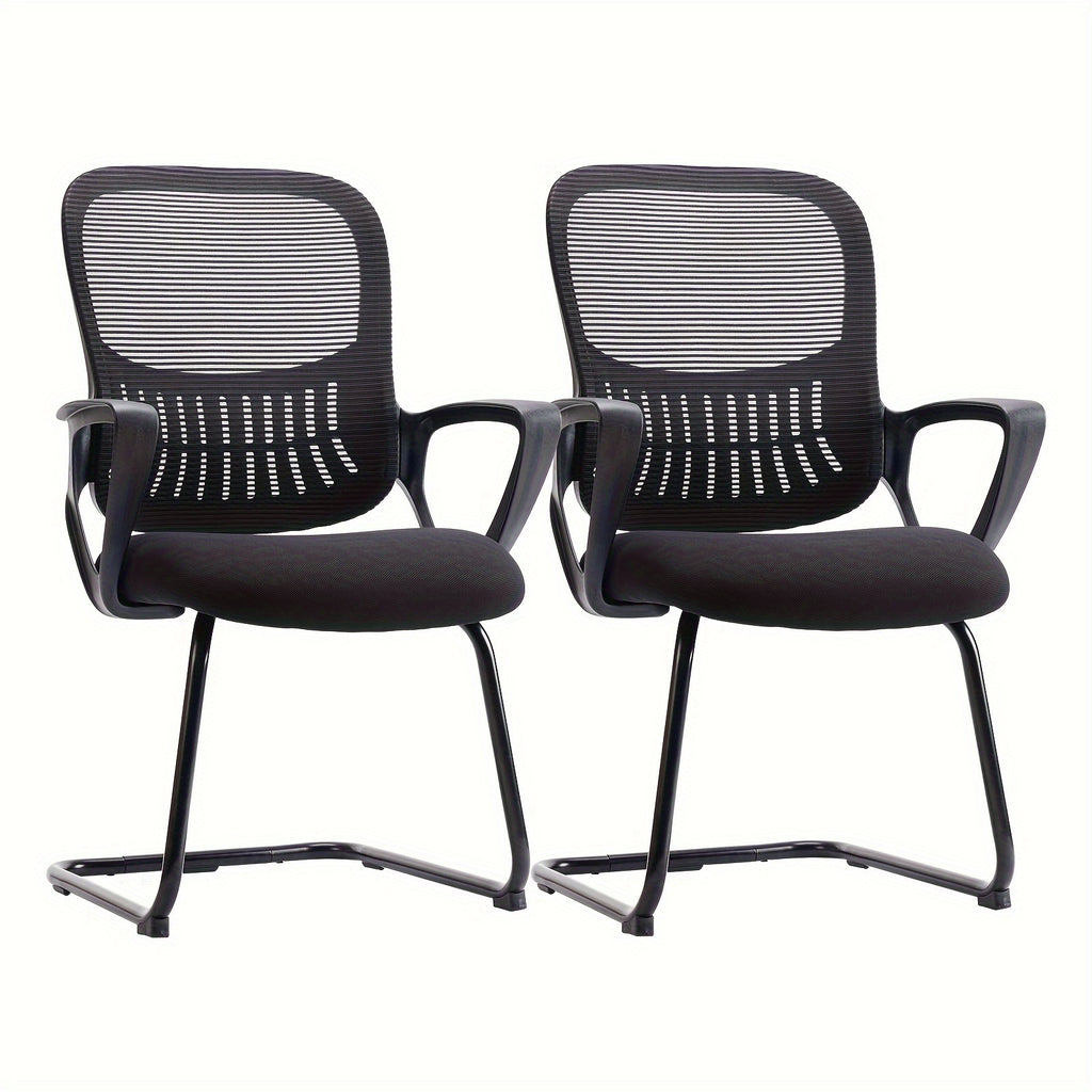 Office Desk Chair No Wheels Set Of 2, Ergonomic Executive Sled Base Mesh Computer Chairs With Comfy Arms And Lumbar Support For Home Conference Room Bedroom Waiting Reception Guest Student