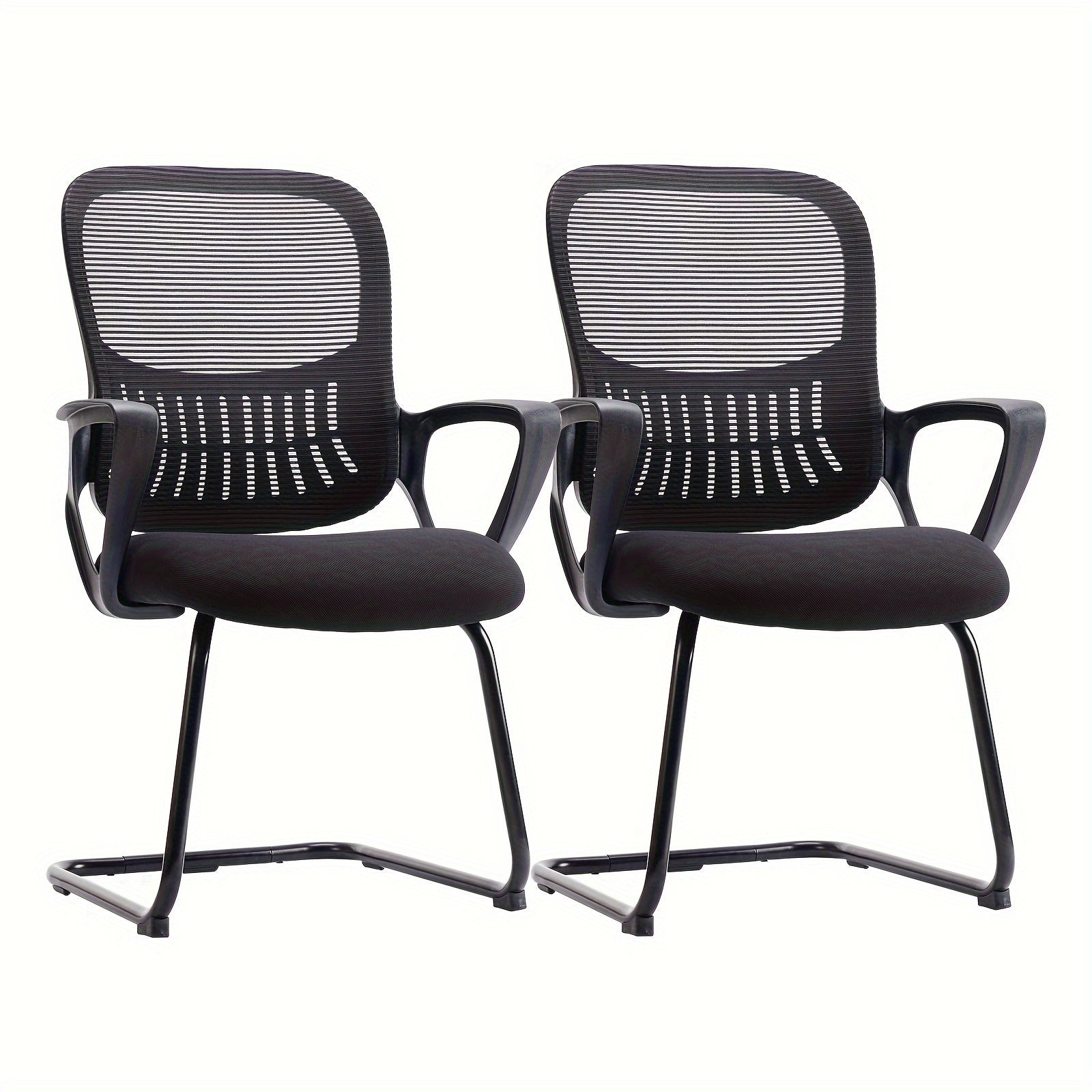 Office Desk Chair No Wheels Set Of 2, Ergonomic Executive Sled Base Mesh Computer Chairs With Comfy Arms And Lumbar Support For Home Conference Room Bedroom Waiting Reception Guest Student