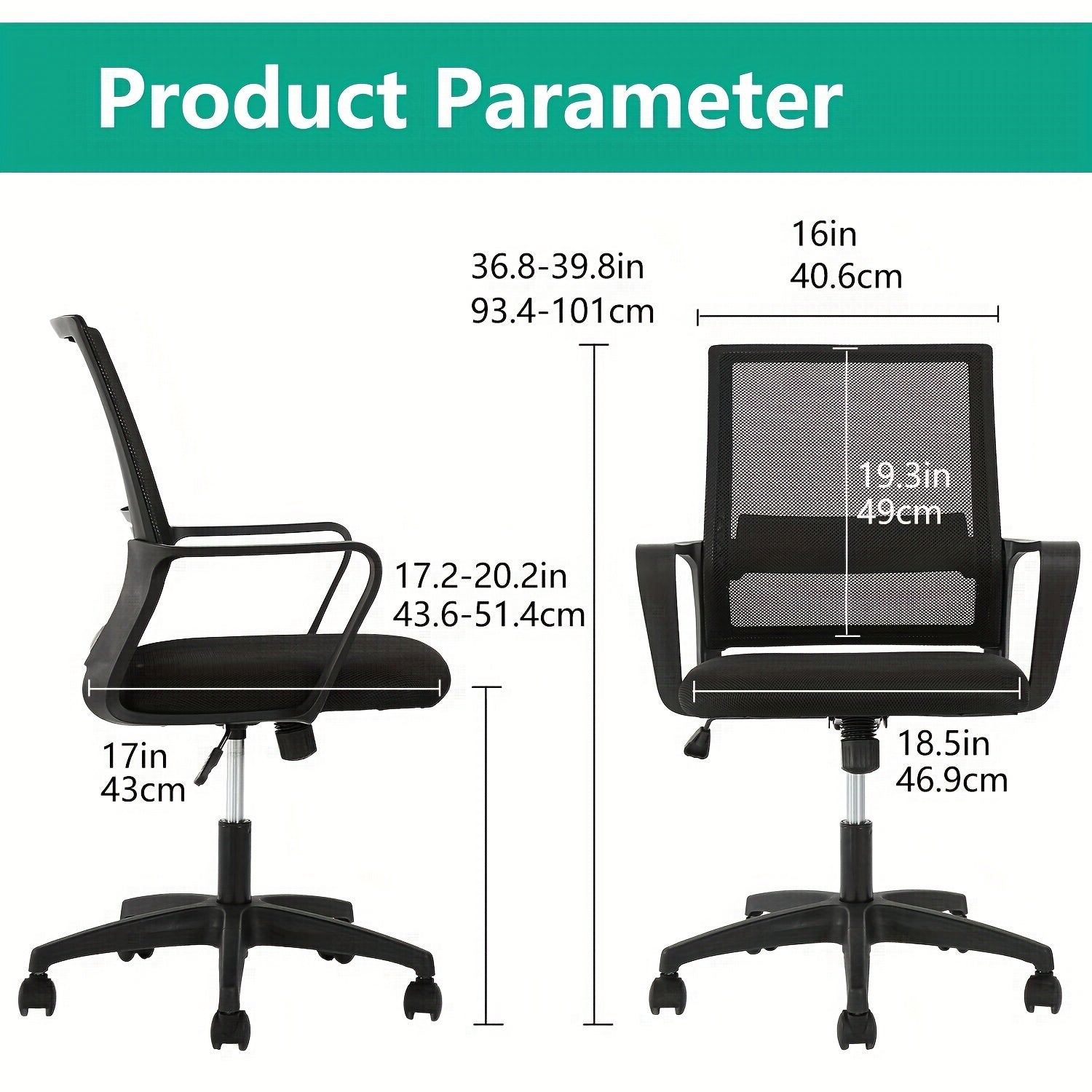 Mesh Chair, Mid-Back Office Chair Computer Chair Ergonomic Desk Chair, 5-Wheel Base & 360° Swivel, Suitable For Long Hours Of Use, Chaise Confortable, Home Office Furniture