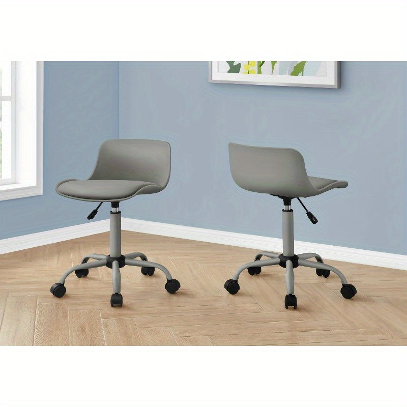 Adjustable Office Chair with Swivel Function, Ergonomic Design, Suitable for Computer Desks, Modern And Contemporary Style, Featuring a Grey Leather Appearance And Grey Metal Frame, Ideal for Young Users