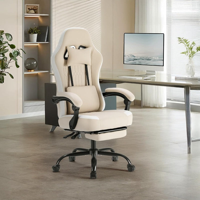 Computer Game Chair - Ergonomic Office Chair with Foot and Lumbar Support, Height Adjustable Work Chair, Headrests, Armrests, and Rollers