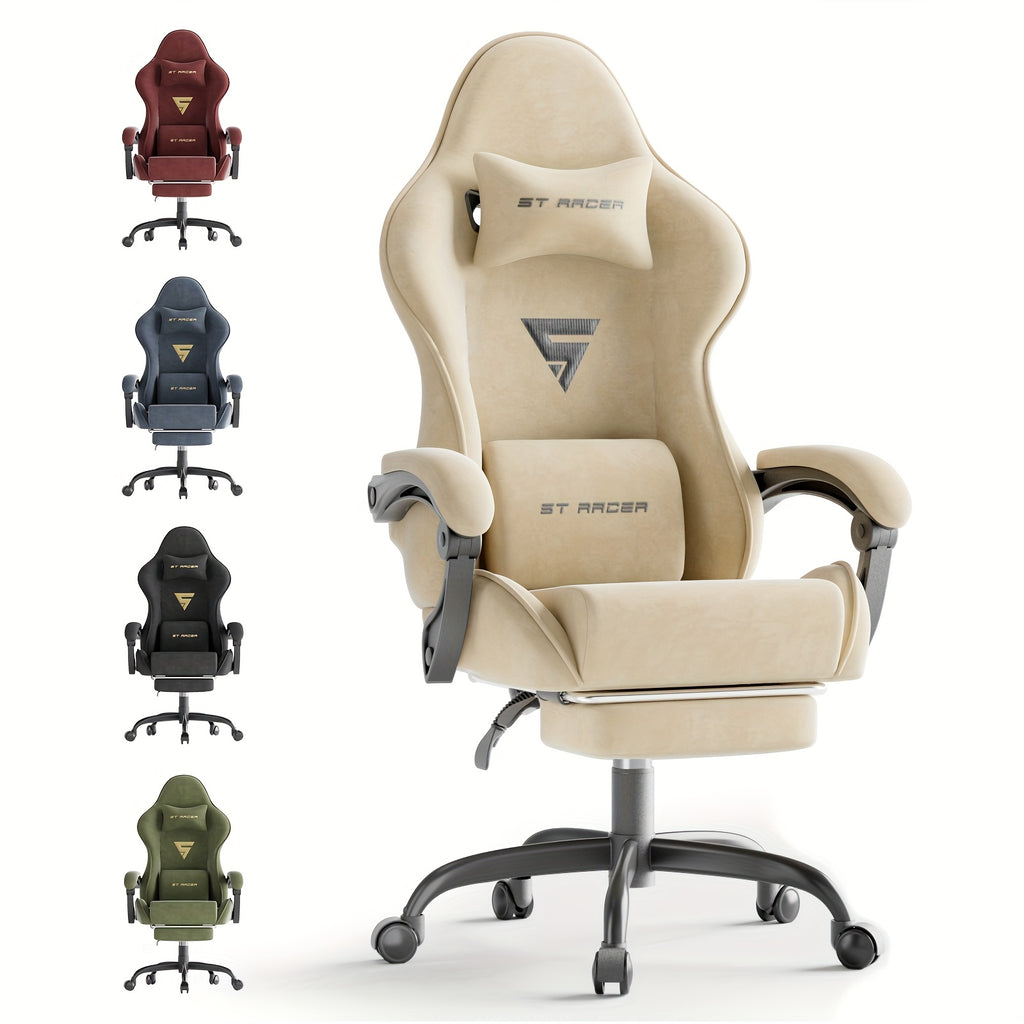 Velvet Fabric Ergonomic Gaming Chair with Footrest And Massage, Reclining Computer Gamer Chair for Adult And Teens, Racing Style PC Home Office Video Game Chair