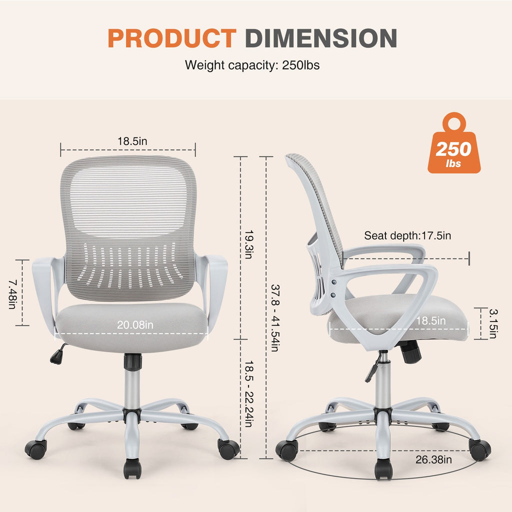 IDLE WAY Ergonomic Office Desk Chair, Adjustable Mesh Computer Chair with Lumbar Support Armrest Swivel Task Chair for Adults