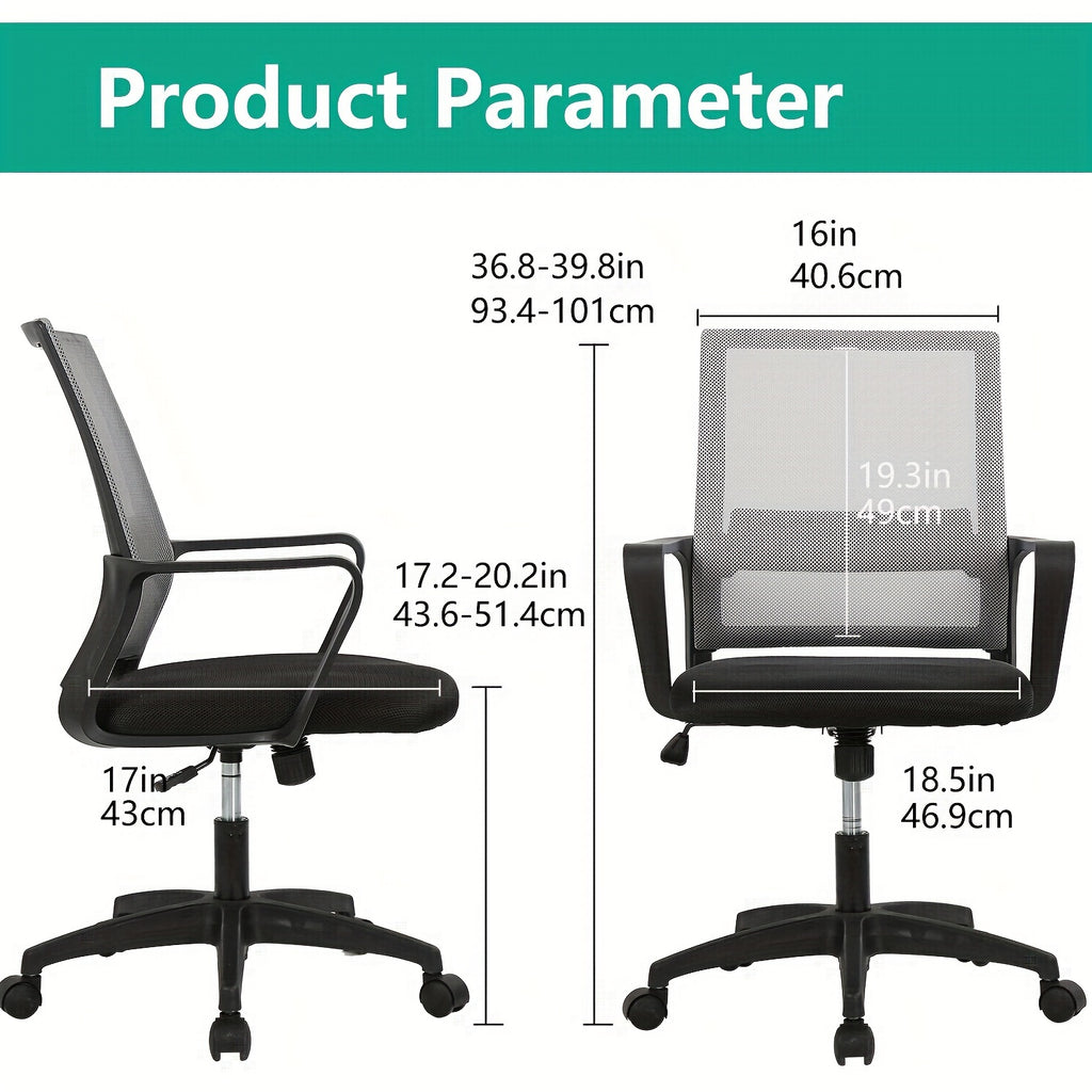 Mesh Chair, Mid-Back Office Chair Computer Chair Ergonomic Desk Chair, 5-Wheel Base & 360° Swivel, Suitable For Long Hours Of Use, Chaise Confortable, Home Office Furniture