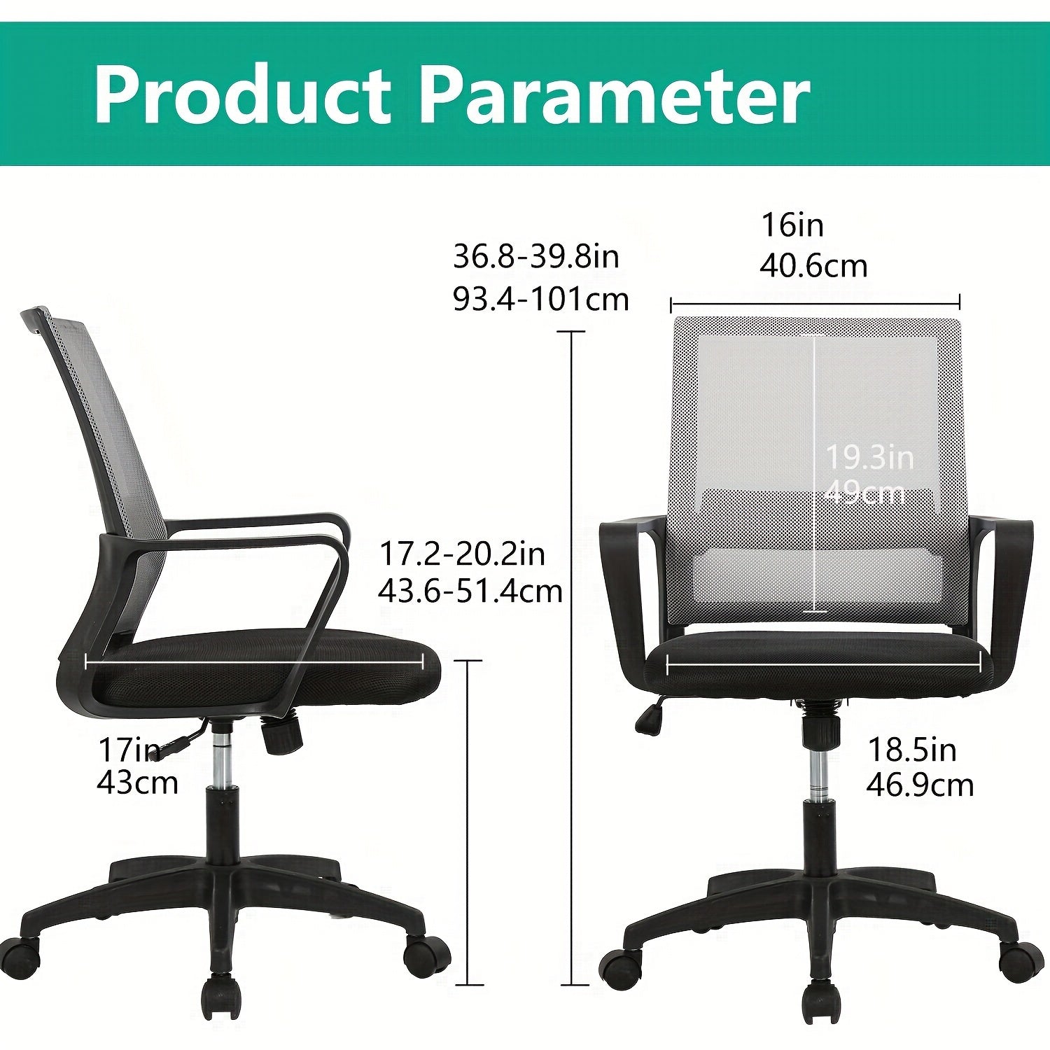 Mesh Chair, Mid-Back Office Chair Computer Chair Ergonomic Desk Chair, 5-Wheel Base & 360° Swivel, Suitable For Long Hours Of Use, Chaise Confortable, Home Office Furniture