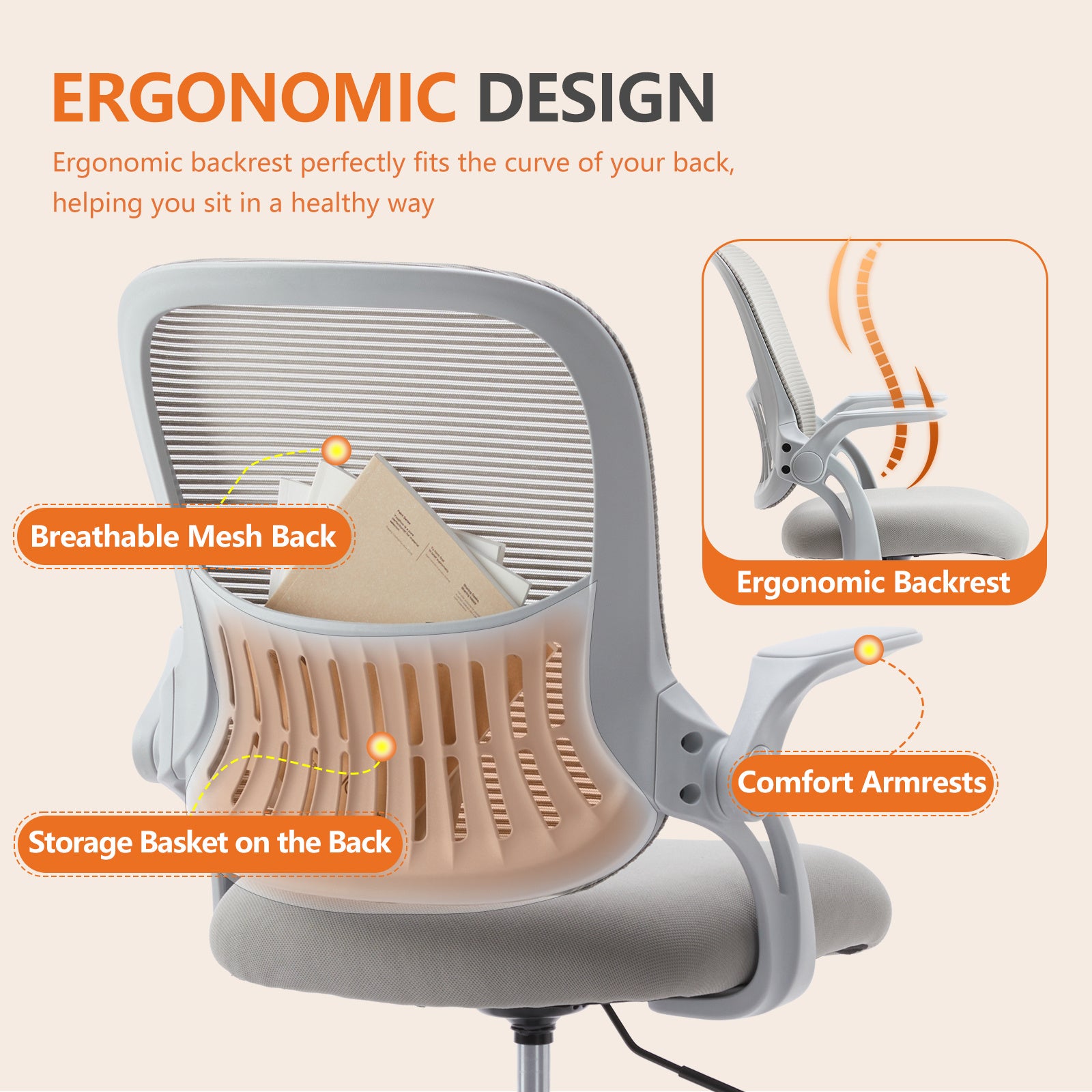 Drafting Chair with Flip-Up Armrests and Rolling Wheels, Ergonomic Computer Desk Chair with Footrest for Home Office with Mesh Backrest Lumbar Support, Adjustable Height