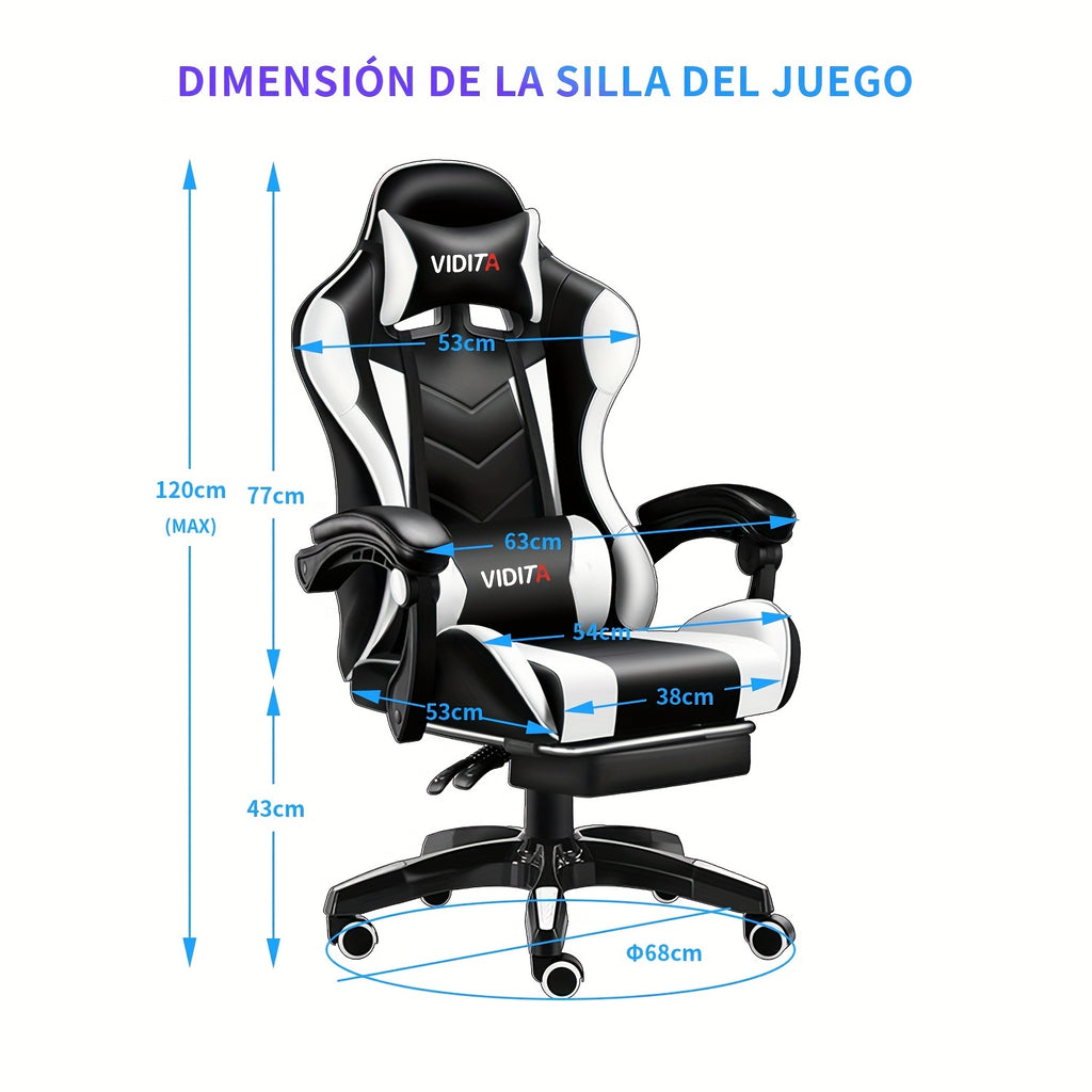 Ergonomic High-Back Gaming Chair with Footrest - PU Leather Reclining Office Desk Chair Suitable for E-Sports, Adjustable Swivel Lumbar Support & Racing Style Gamer Chair
