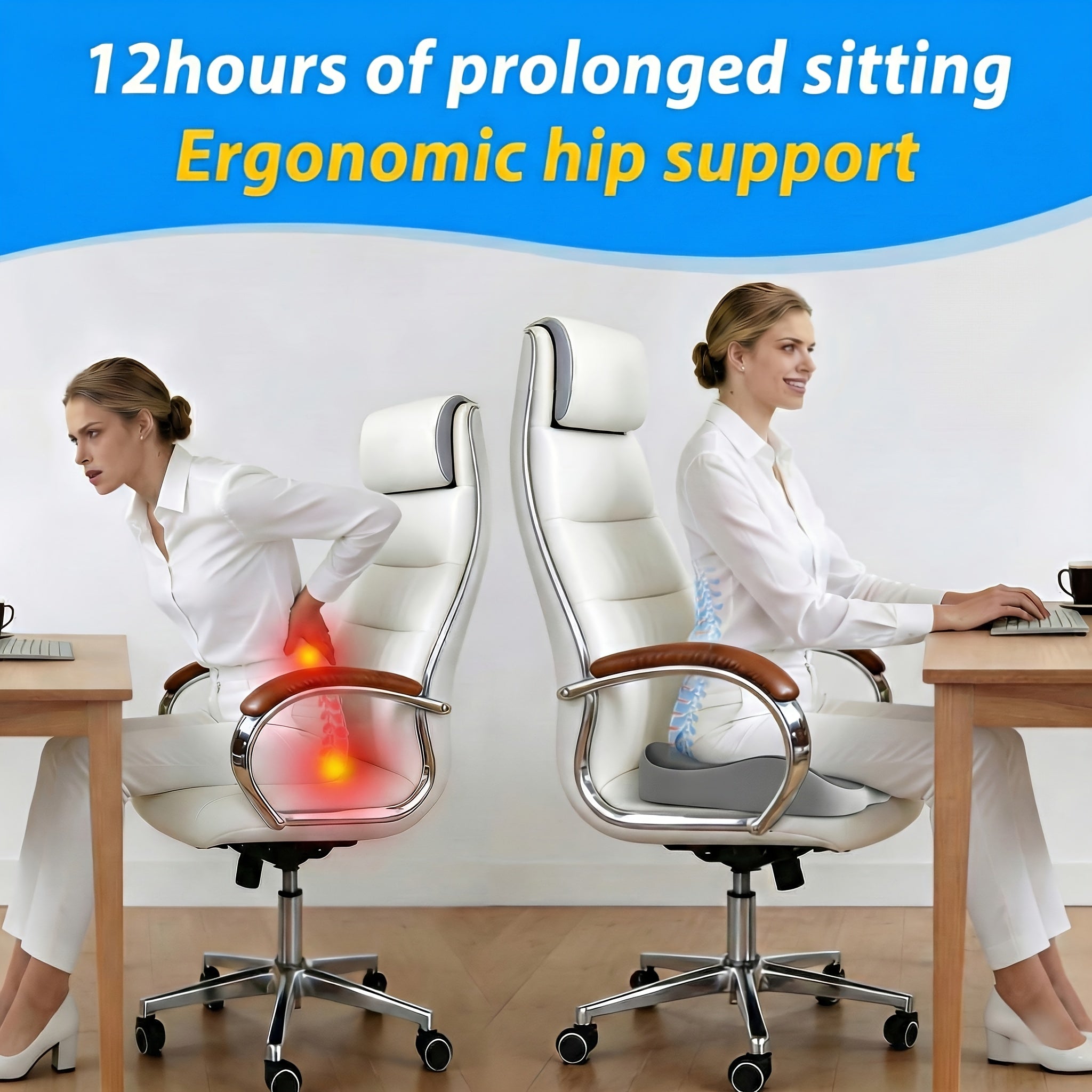 ELHIVE Memory Foam Cushion Suitable for Long Sitting Office Chair Car Cushion Medium Soft Pillow Machine Washable Compatible with Office Chair Truck Seat Lumbar Support Design