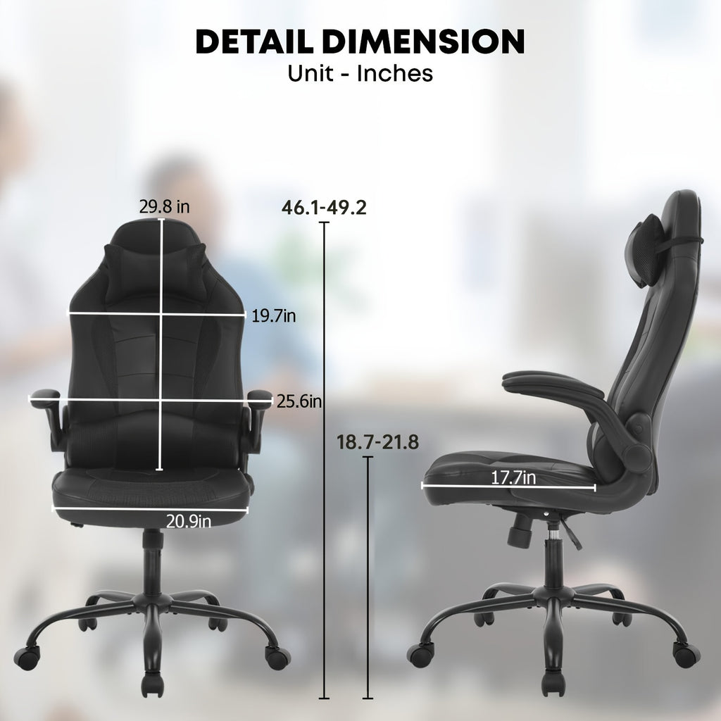 PayLessHere Gaming Chair Desk Chair Gamer Chair Ergonomic Office Chair with Lumbar Support Padded Up Arms Adjustable Headrest Pu Leather High Back Office Chair Gamer Chair for Adults Women Men