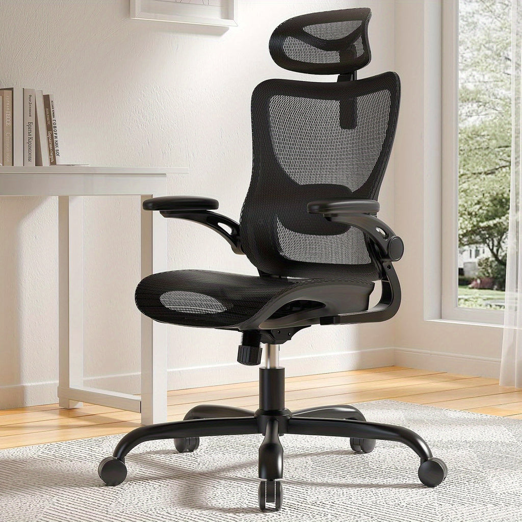 Ergonomic Mesh Office Chair High Back Home Office Desk Chair with Adaptive Lumbar Support, 2D Headrest, 3D Flip-Up Armrests, Height Adjustable and Rocking Tilt for Home Office and Gaming