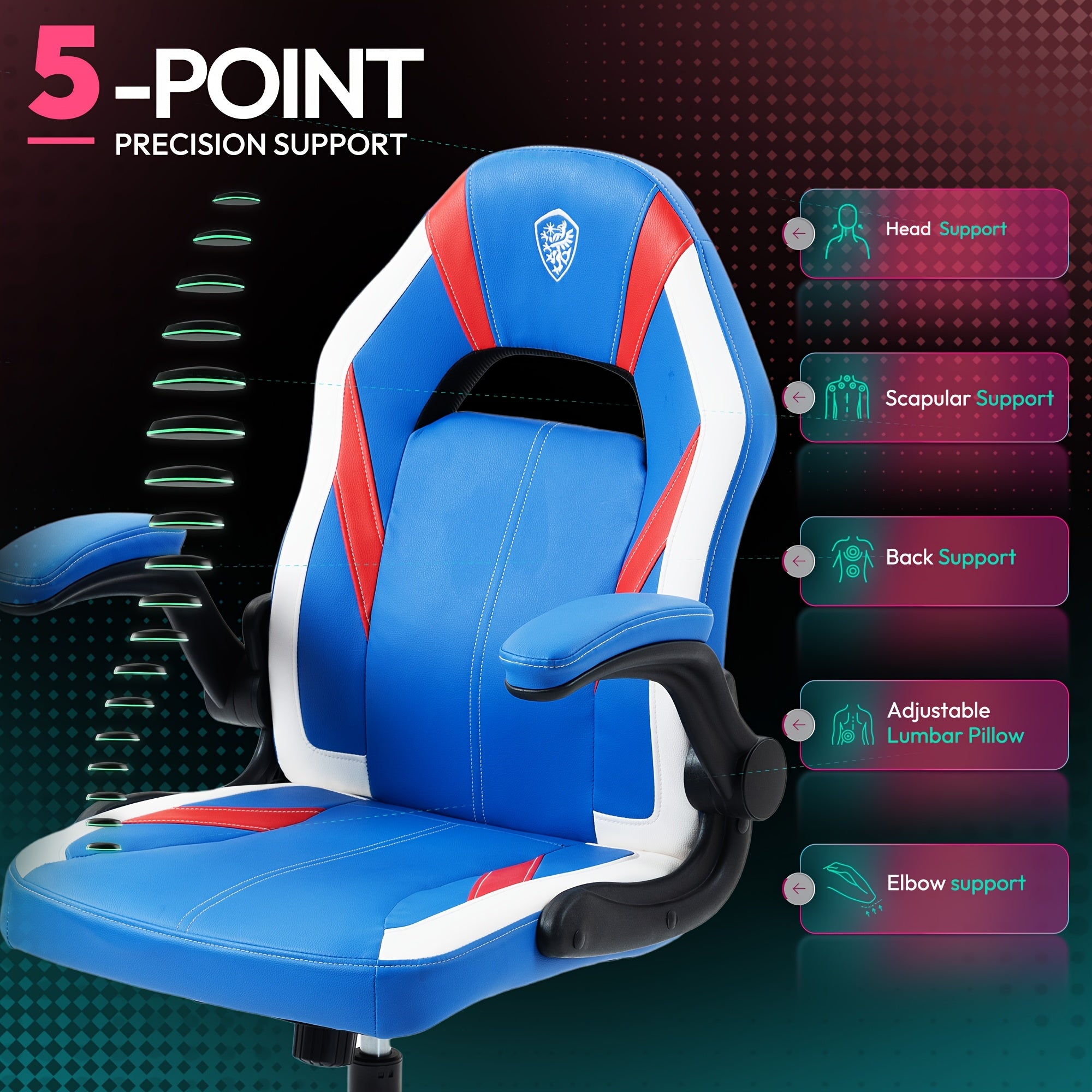 Blue Ergonomic Gaming Chair Featuring Breathable Faux Leather And Pocket Spring Cushioning - Includes Lumbar Support And a 360° Swivel for Adjustable Comfort, Perfect for Long Gaming Sessions! Additional Color Options Are Also Available!