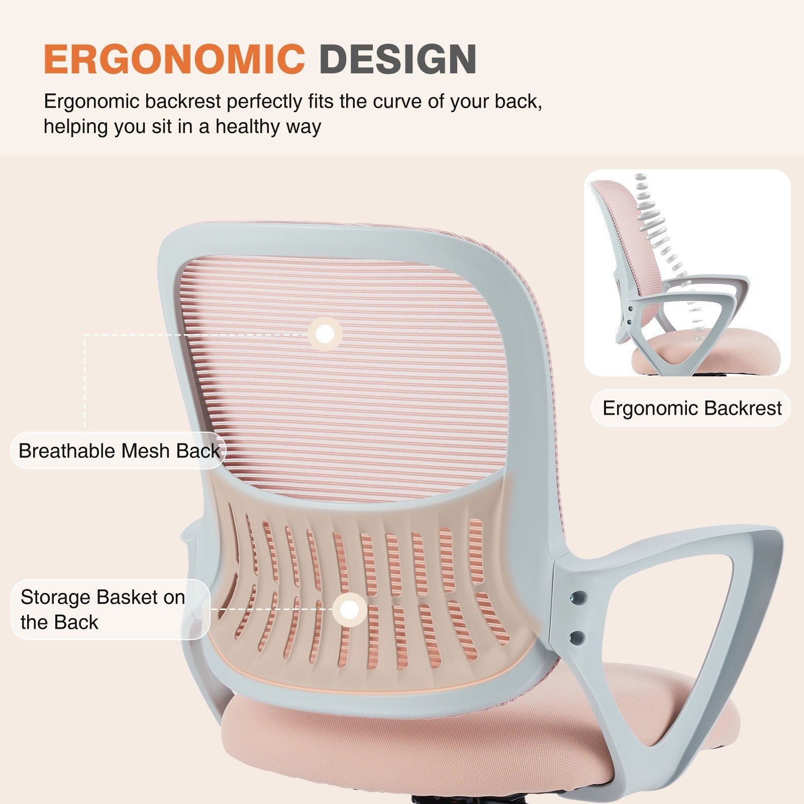IDLE WAY Ergonomic Office Desk Chair, Adjustable Mesh Computer Chair with Lumbar Support Armrest Swivel Task Chair for Adults