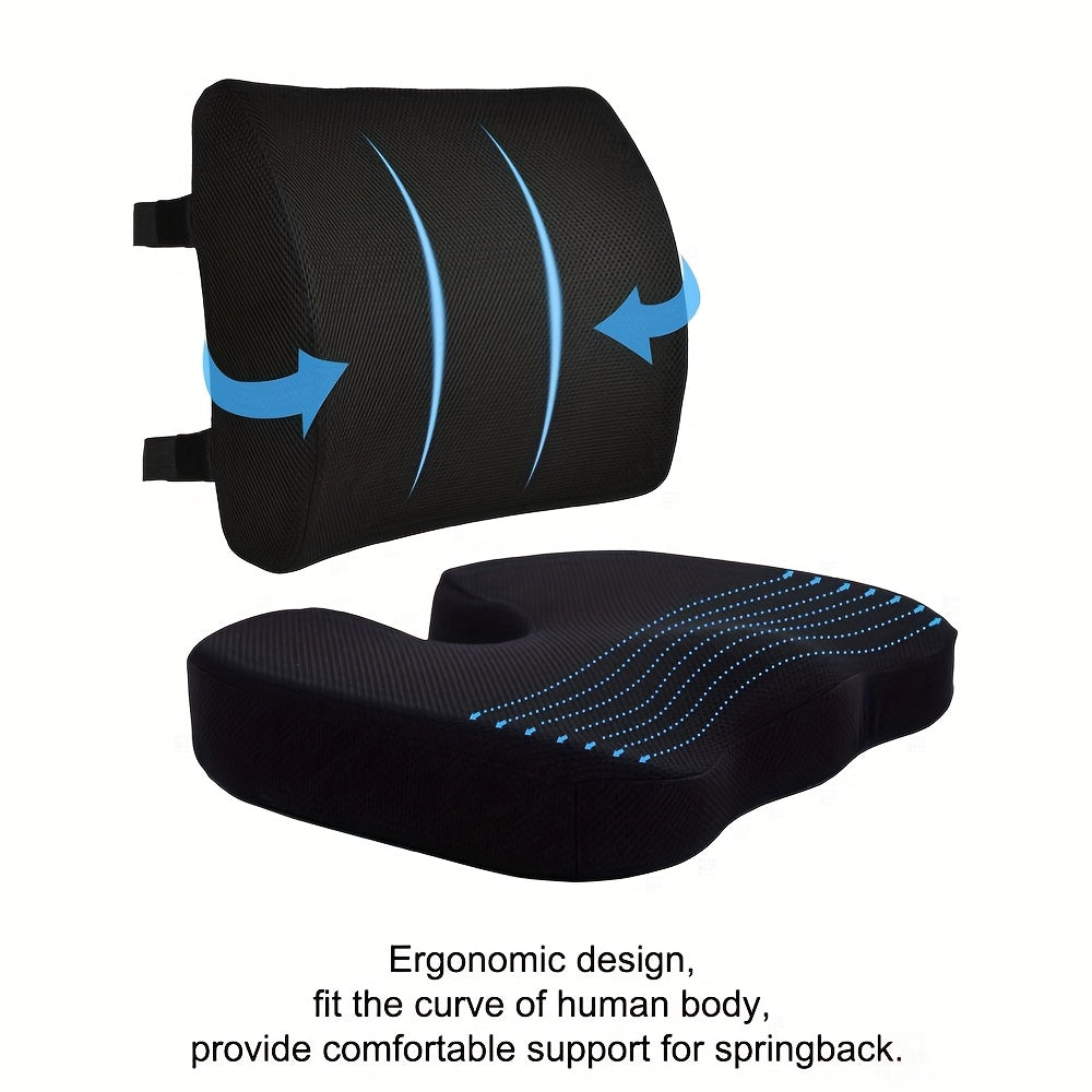 Dual-Purpose Cushion Set Featuring a Memory Foam Seat Pad And Lumbar Support, Designed for Ergonomic on Office And Dining Chairs