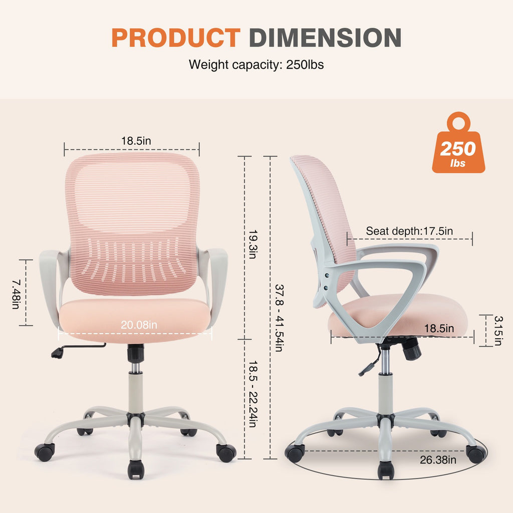 IDLE WAY Ergonomic Office Desk Chair, Adjustable Mesh Computer Chair with Lumbar Support Armrest Swivel Task Chair for Adults