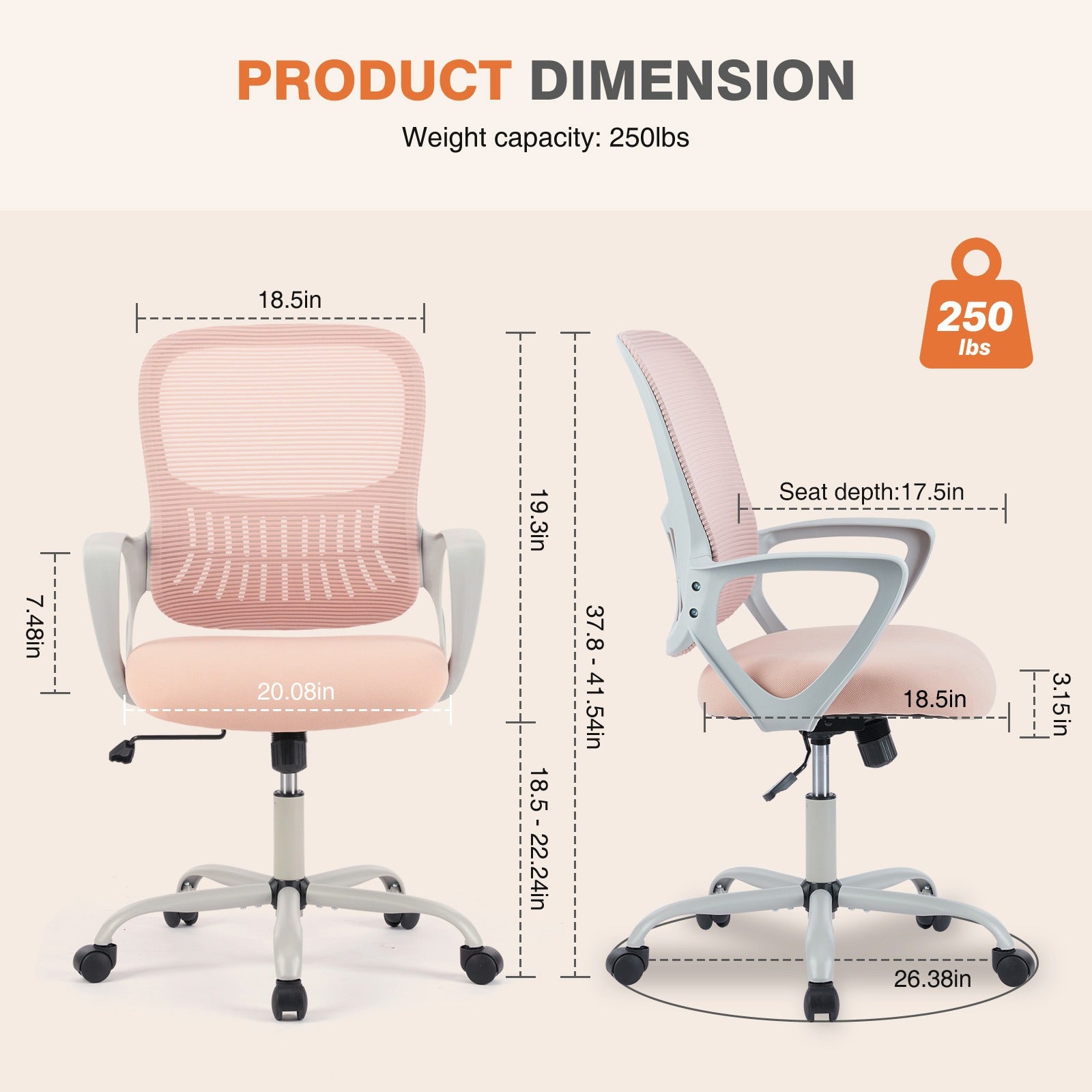 IDLE WAY Ergonomic Office Desk Chair, Adjustable Mesh Computer Chair with Lumbar Support Armrest Swivel Task Chair for Adults