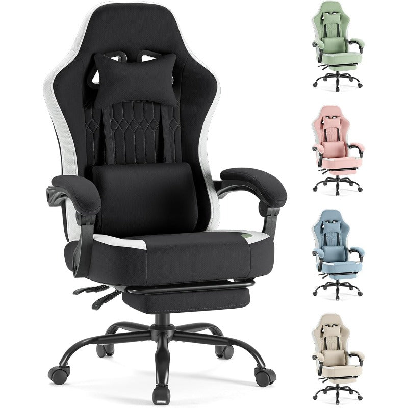 Computer Game Chair - Ergonomic Office Chair with Foot and Lumbar Support, Height Adjustable Work Chair, Headrests, Armrests, and Rollers