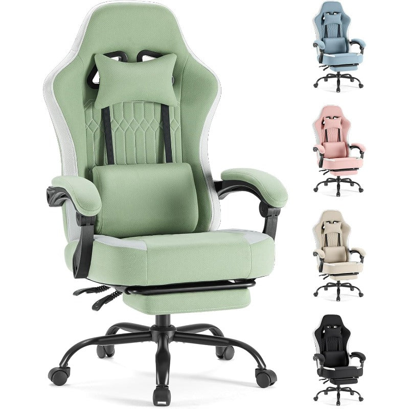 Computer Game Chair - Ergonomic Office Chair with Foot and Lumbar Support, Height Adjustable Work Chair, Headrests, Armrests, and Rollers