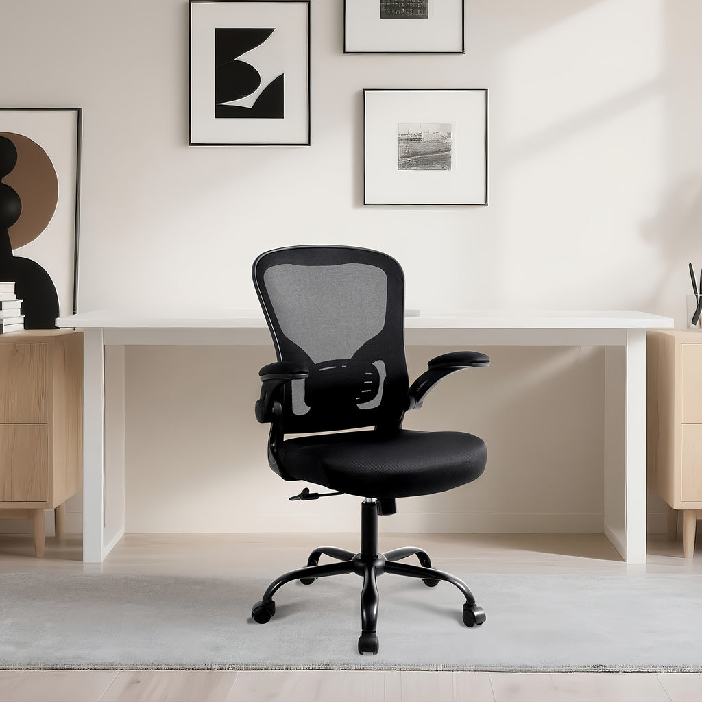 Home & Office Mesh Chair, Comfortable Breathable Adjustable Swivel Computer Chair, Ergonomic Design for Long Sitting,, Black One-piece