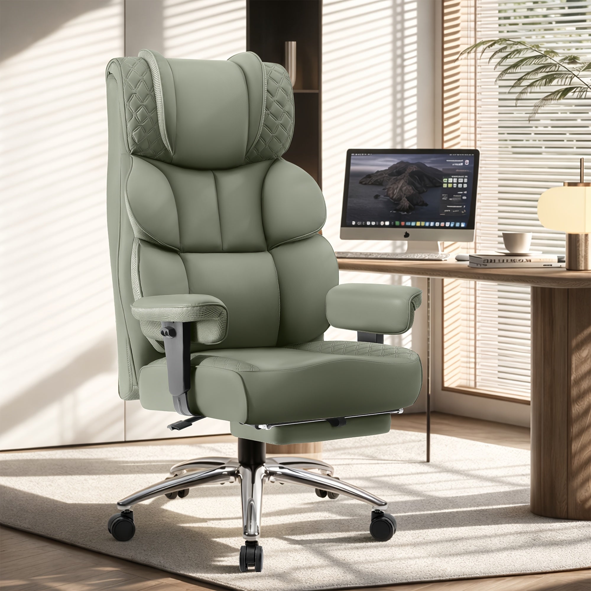 KERDOM Large Office Desk Chair Gaming Chair with Footrest, Swivel High Back Executive Reclining Computer Chair, Padded Lumbar Support, Widened & Thickened Ergonomic Seat, Lifting Armrests Height Adjustable, 400 Lbs Capacity, Anti-Scratch PU Leather