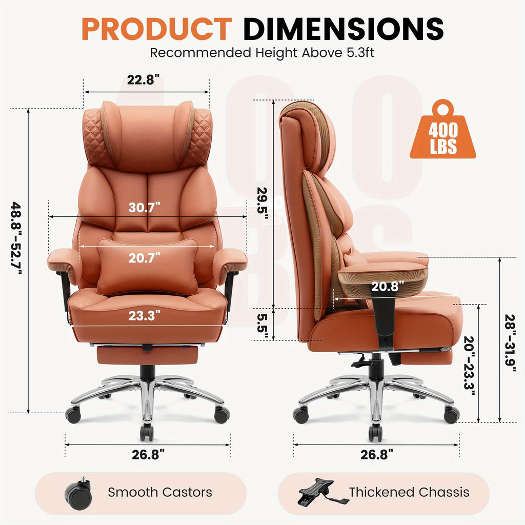 KERDOM Large Office Desk Chair Gaming Chair with Footrest, Swivel High Back Executive Reclining Computer Chair, Padded Lumbar Support, Widened & Thickened Ergonomic Seat, Lifting Armrests Height Adjustable, 400 Lbs Capacity, Anti-Scratch PU Leather