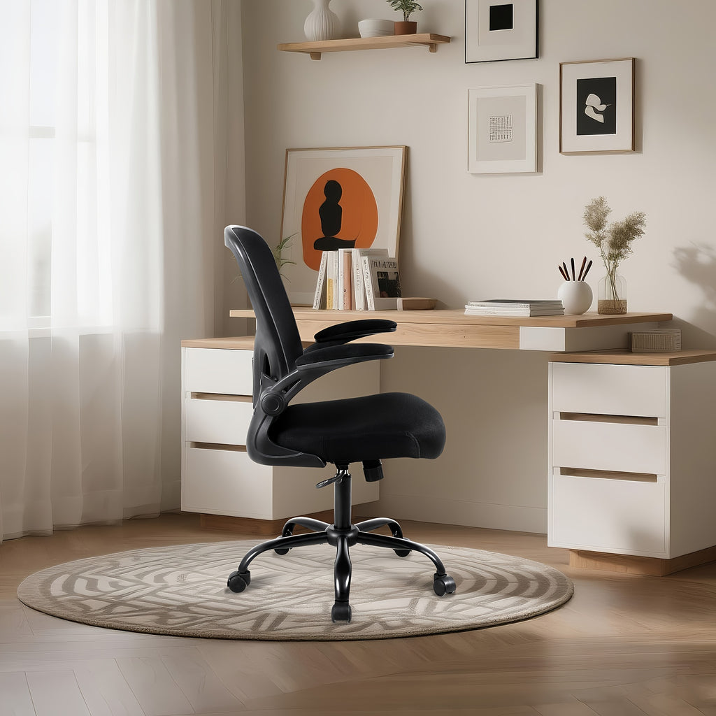 Home & Office Mesh Chair, Comfortable Breathable Adjustable Swivel Computer Chair, Ergonomic Design for Long Sitting,, Black One-piece