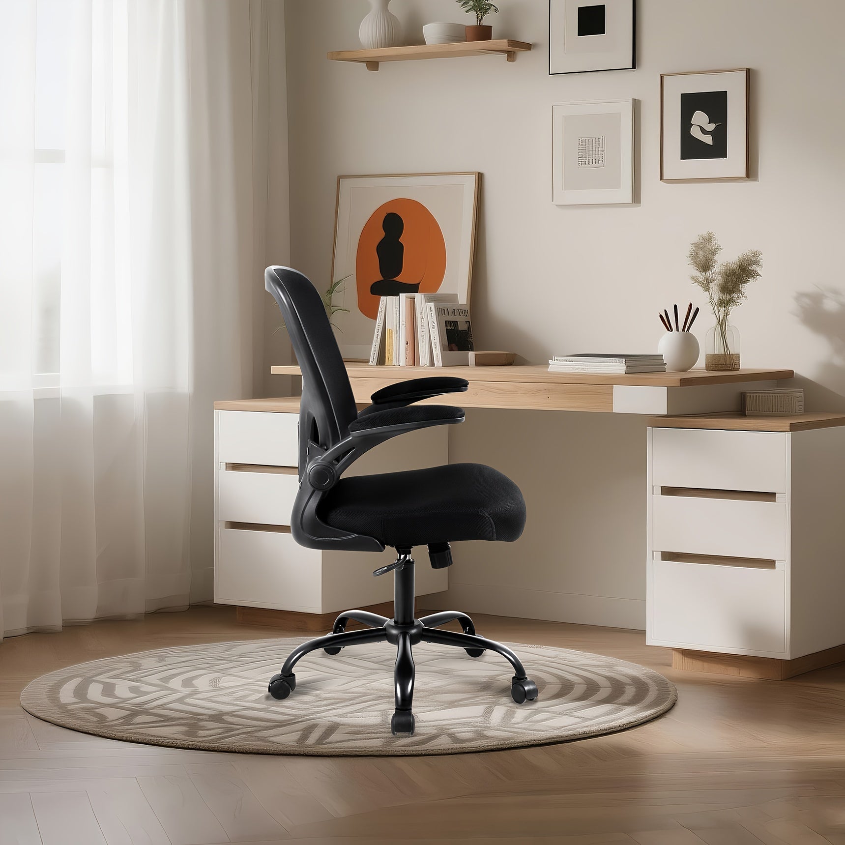 Home & Office Mesh Chair, Comfortable Breathable Adjustable Swivel Computer Chair, Ergonomic Design for Long Sitting,, Black One-piece