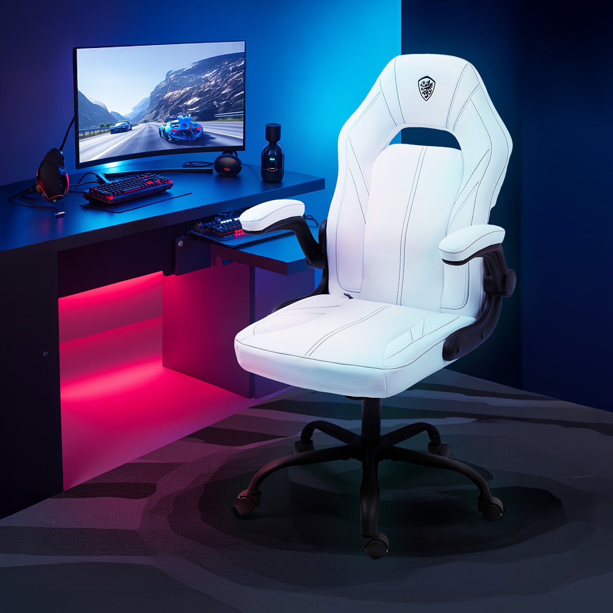 Blue Ergonomic Gaming Chair Featuring Breathable Faux Leather And Pocket Spring Cushioning - Includes Lumbar Support And a 360° Swivel for Adjustable Comfort, Perfect for Long Gaming Sessions! Additional Color Options Are Also Available!