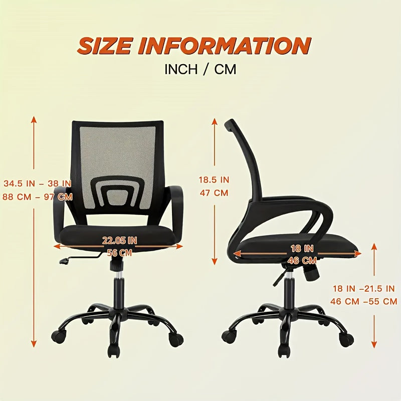 Office Chair Mid Back Swivel Lumbar Support Desk Chair, Computer Ergonomic Mesh Chair with Armrest