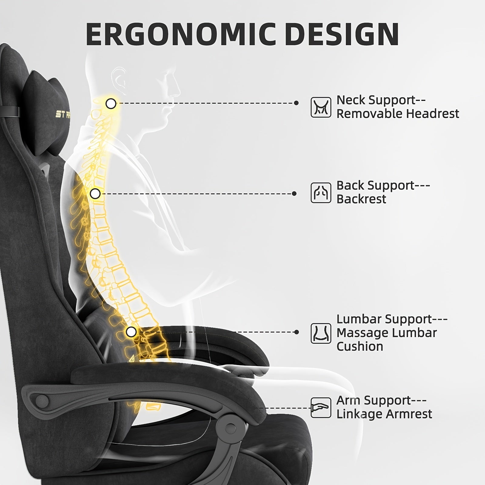 Velvet Fabric Ergonomic Gaming Chair with Footrest And Massage, Reclining Computer Gamer Chair for Adult And Teens, Racing Style PC Home Office Video Game Chair