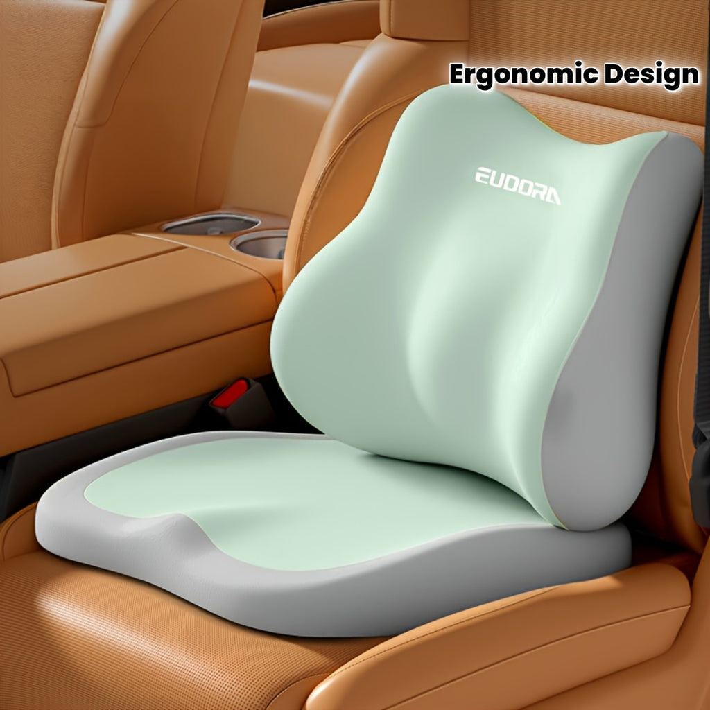 2pcs Car Heightening Cushion And Lumbar Support Set | Ergonomic Design | Enhances Driving Visibility, Comfortable for Long Sitting | Soft Memory Foam for Support | Suitable for Sedans, Suvs, And Trucks