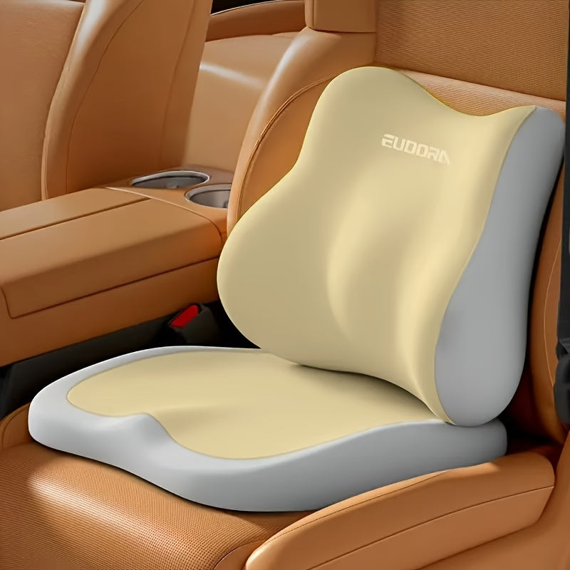 2pcs Car Heightening Cushion And Lumbar Support Set | Ergonomic Design | Enhances Driving Visibility, Comfortable for Long Sitting | Soft Memory Foam for Support | Suitable for Sedans, Suvs, And Trucks